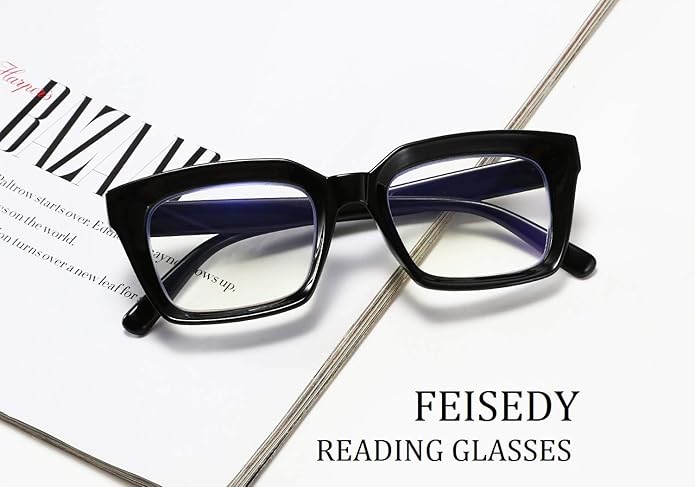 FEISEDY Retro Square Blue Light Blocking Reading Glasses Anti Glare Digital Eyestrain Reader B2479