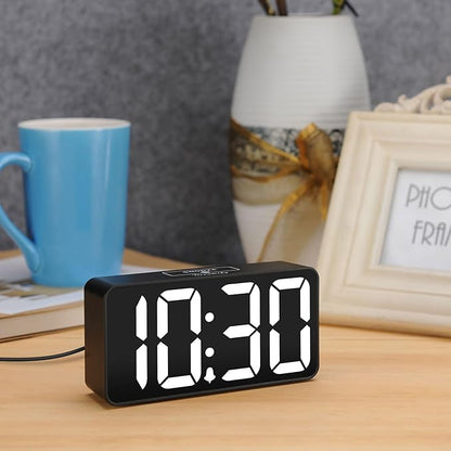 DreamSky Small Digital Alarm Clock for Bederoom, Large Big Numbers Display with Dimmer for Living Room, Electric Bedside Desk Clock with USB Charging Port, Adjustable Volume, USB-C Adapter Powered