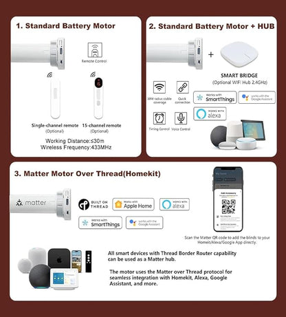 Bringnox No Drill Motorized Blinds with Remote,Blackout Windows,with Apple Homekit,Alexa,Google, with App,Voice Control Custom Size