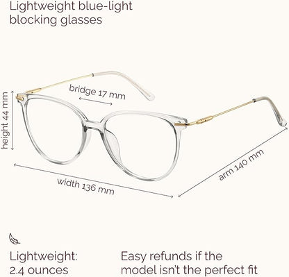 Gaoye Blue Light Blocking Glasses - Trending Round TR90 Frames, Metal Arms, UV400 Protection - Matching Soft Case