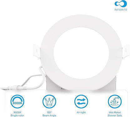 INFIBRITE 4 Inch 3000K Warm White 9W 750LM Thin LED Ceiling Light Kit, Dimmable, Wet Rated