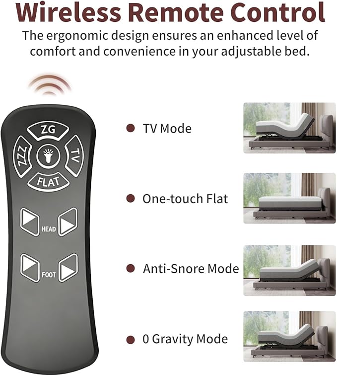 Split King Adjustable Bed Frame, Adjustable Beds with Updated Thickened Frame,Wireless Remote, Separate Head/Foot Lift, Zero Gravity,Anti-Snore,Sturdy Metal, Electric Bed Bases with 3 Height Options