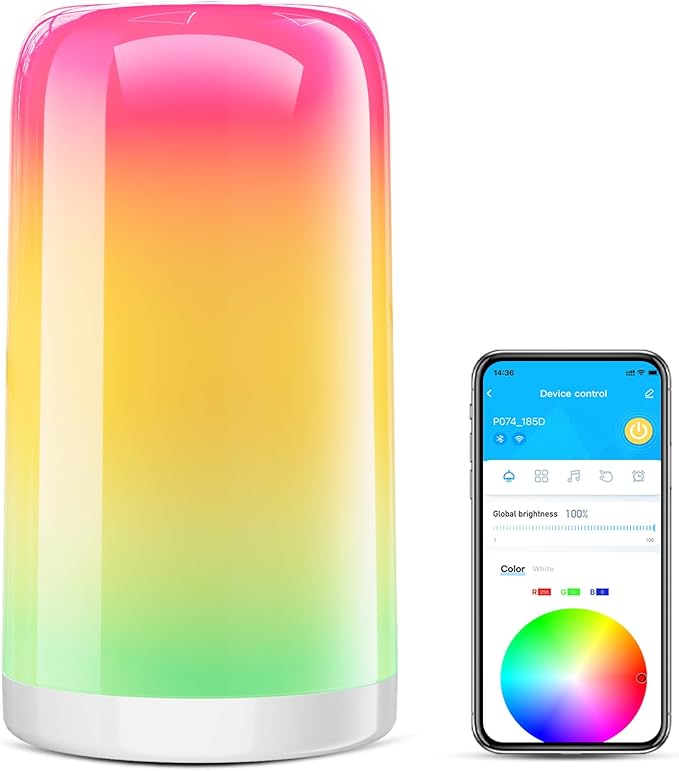 VOLIVO Smart RGB+IC Bedside Table Lamp, Color Changing Lamp with Touch Control, Works with Alexa & Google Assistant, Dimmable Night Light for Bedroom Living Room(Corded)