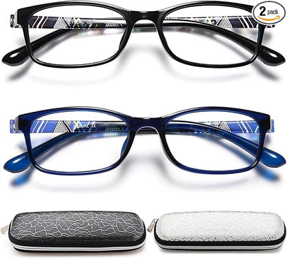 EYEURL Reading Glasses 2.50 Women Men 2 Pack, Blue Light Blocking Glasses Stylish Readers, Rectangular Frame Anti Glare Fashion Lightweight Prescription Eyewear