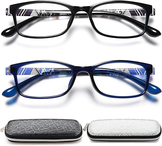 EYEURL Blue Light Blocking Readers for men Women - 2 Pair Ladies Computer Reading Glasses +4.0 Stylish TR90 Rectangular Frames