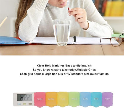 Automatic Pill Dispenser, Medicine Organizer with Timer Reminder Alarm, Portable Large Capacity Pill Organizer for Home, Office (7 Grids)