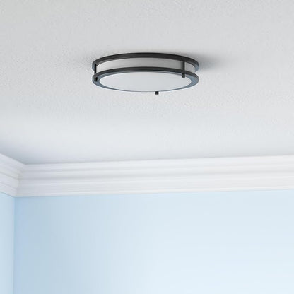 ASD LED 12" Round Flush Mount Lighting, Close to Ceiling Light Fixture | 3CCT, Dimmable, Energy Star, ETL Listed | 20W 1532LM 3000-5000K 120V | Low Profile Double Ring Lamp | Black
