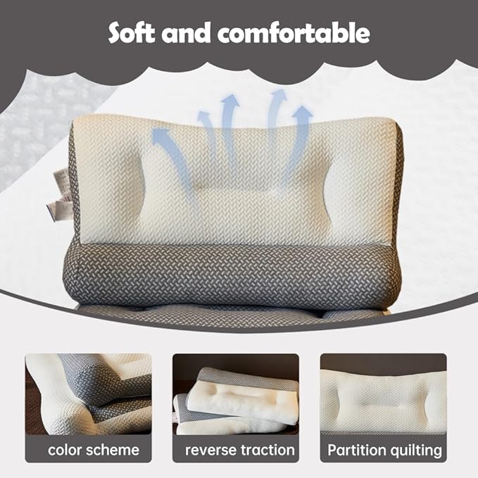 Orthopedic Deep Sleep Pillow - New Sleep Apnea & Ergonomic Pillow for Neck, Shoulder & Side, Back, Stomach Sleepers (Light Grey-A)