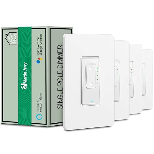 Smart Dimmer Switch by Martin Jerry | White, 4-Pack, Supports LED, 2.4G WiFi, Voice Control via Echo & Google Home, a Neutral Wire is Necessary for Installation