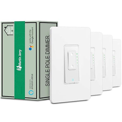 Smart Dimmer Switch by Martin Jerry | White, 4-Pack, Supports LED, 2.4G WiFi, Voice Control via Echo & Google Home, a Neutral Wire is Necessary for Installation
