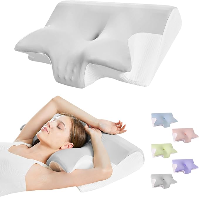 Ornatera Pillow, Restrelief Premium Ergonomic Pillow, Cleshy Ergonomic Pillow Silk Pillowcase, Memory Foam Ergonomic Pillows for Sleeping, Adjustable Cervical Pillow Cozy Sleeping(Grey)
