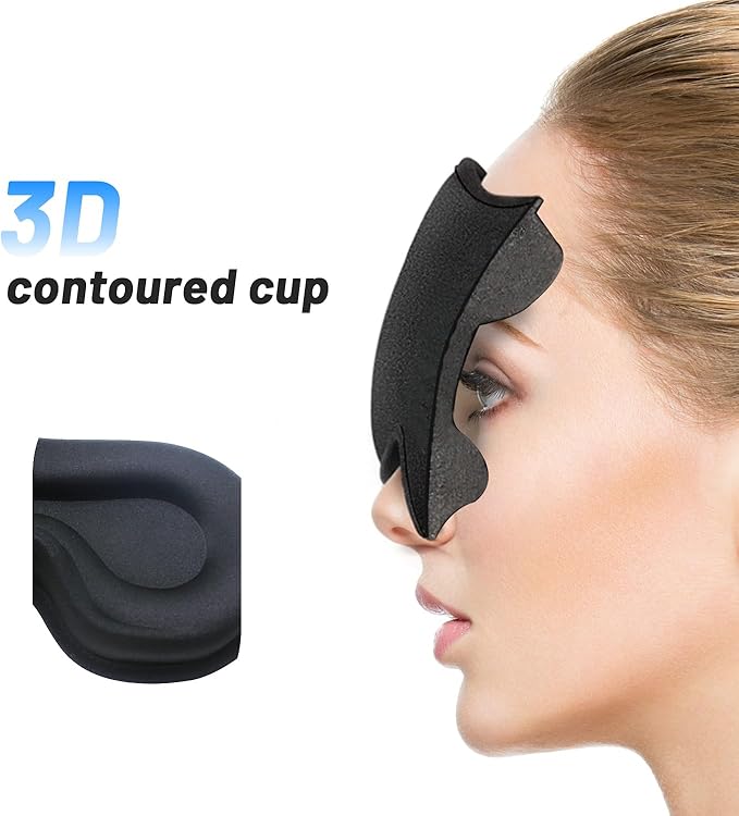 Sleep Eye Mask for Side Sleeper, Lash Extensions 3D Contoured Cup Sleeping Mask for Men Women, Travel Blackout Night Blindfold Eye Shade Cover with Adjustable Strap (Black-Side Sleeper)