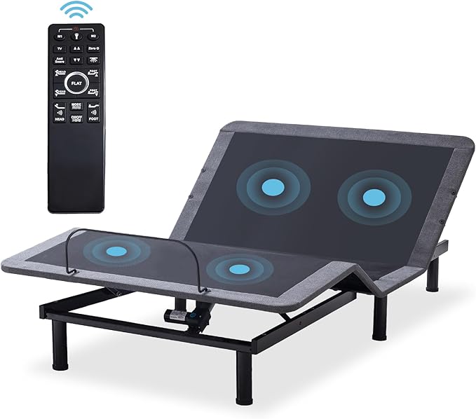 MUUEGM Adjustable Bed Frame Base Queen with Massage,Wireless Remote Control,Ergonomic Motorized Head and Foot Incline,Zero Gravity,Anti-Snore,USB Ports,Easy Assembly,LED Light,Memory Pre-Sets