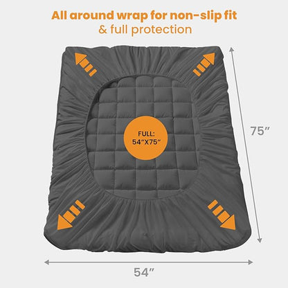 MATBEBY Full Size Mattress Pad - Cooling Breathable Mattress Topper, Quilted Fitted Mattress Protector, Pillow Top Mattress Cover with 8-21" Deep Pocket, Machine Washable, Dark Grey, 54x75 Inches