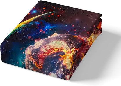 Reptile Snake Fitted Sheet Twin Size,Stars Galaxy Nebula Planets Outer Space Mystical Bedding Set,Boys Girls Room Decor,Noble Animals Flame Trippy Bed Cover,Gothic Bed Sheet,1 Pillowcase