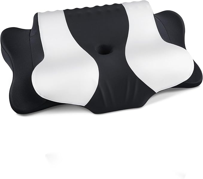 DONAMA Cervical Neck Pillow for Pain Relief, Orthopedic Contour Neck Pillow with Memory Foam Ergonomic Pillows with Dual Heights for Back, Stomach and Side Sleepers (Dark Black)