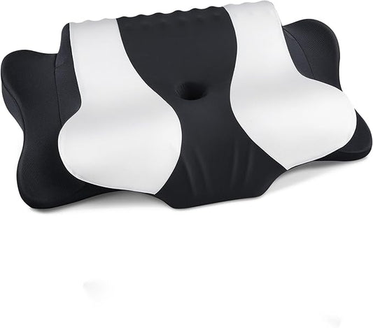 DONAMA Cervical Neck Pillow for Pain Relief, Orthopedic Contour Neck Pillow with Memory Foam Ergonomic Pillows with Dual Heights for Back, Stomach and Side Sleepers (Dark Black)