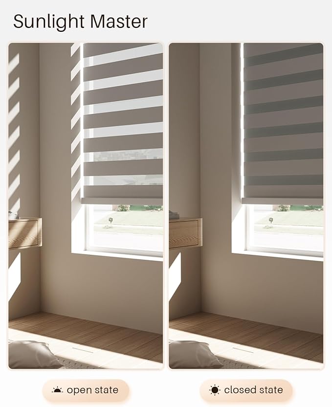 Smart Zebra Blinds for Windows, Alexa Motorized Blinds with Remote Control, Automatic Electric Power Zebra Shades for Indoor Windows (54" W x 72" H,Gray)