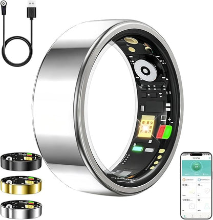Smart Ring for Women Men,Fitness Tracker Ring with Heart Rate, Sleep Monitoring, Blood Oxygen, Step Counting for iOS and Android, No Subscription Fee, Waterproof, Valentines Day Gifts(Silver, 11)
