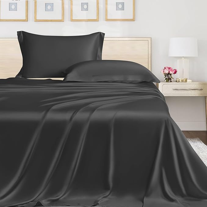 LINENWALAS Full Flat Sheet Only - Rayon Derived from Bamboo Silk Bed Sheet, Premium Breathable Cooling Sheet, Soft Top Sheet (Full, Charcoal Grey)