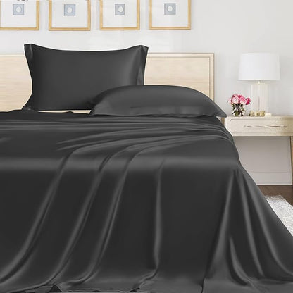 LINENWALAS Full Flat Sheet Only - Rayon Derived from Bamboo Silk Bed Sheet, Premium Breathable Cooling Sheet, Soft Top Sheet (Full, Charcoal Grey)