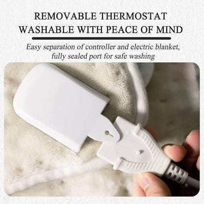 HRTC Full Size Electric Blanket Soft Comfortable Electric Overblanket Dual Control Smart Timing Heating Blanket Machine Washable