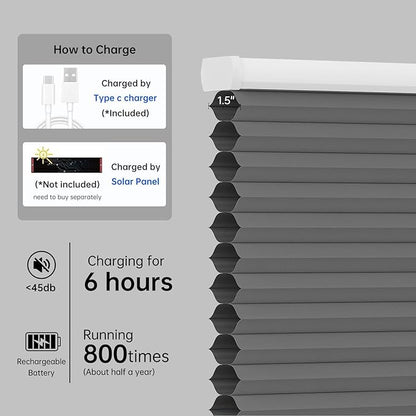 Motorized Cellular Shades with Remote, Blackout Smart Cellular Shades Compatible with Alexa, Cordless Honeycomb Window Blinds for Bedroom Home Office, Custom Size, Blackout Light Grey