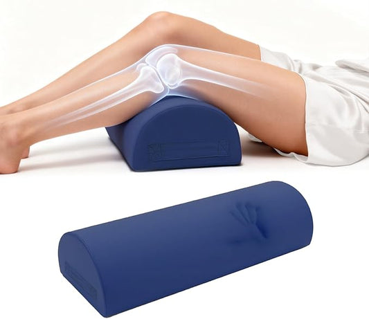 Knee Pillow for Back Sleeping - Half Moon Under Knee Pillow for Sleeping on Back - Memory Foam Bolster Pillow for Legs Support, Removable Cover & Humanized Handle (Navy Blue)