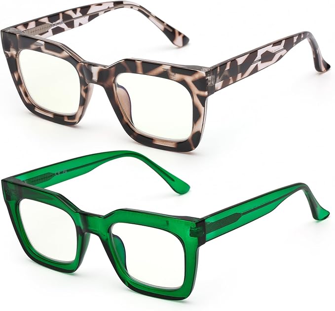 AQWANO Stylish Oversized Reading Glasses for Women Fashion Designer Readers Blue Light Square Computer Glasses