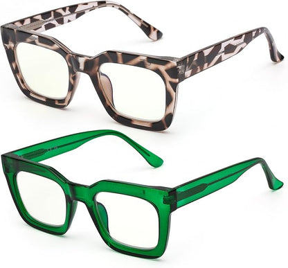 AQWANO Stylish Oversized Reading Glasses for Women Fashion Designer Readers Blue Light Square Computer Glasses