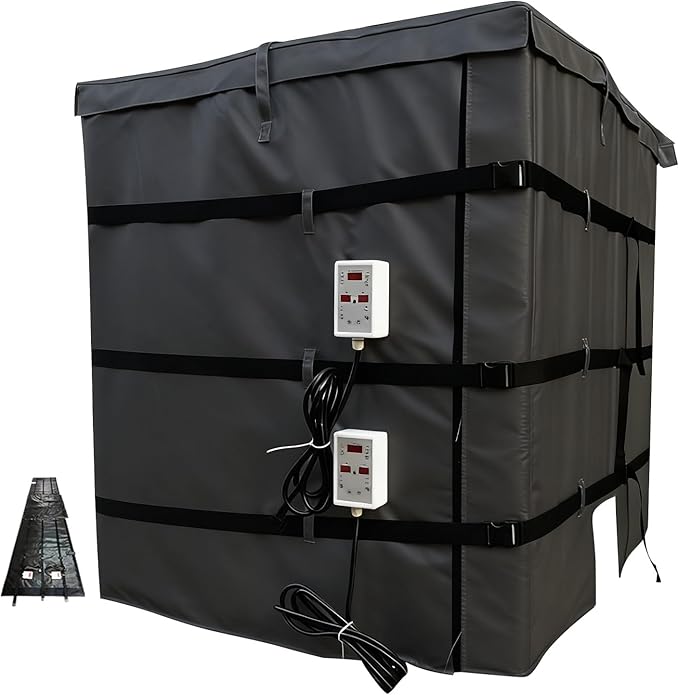 IBC Tote Heating Jacket, IBC Tote Insulation Blanket, 1000L, Smart Temperature Control up to 200°C, IBC Tote Blanket with Thermostat, For petroleum, chemical, food processing Black