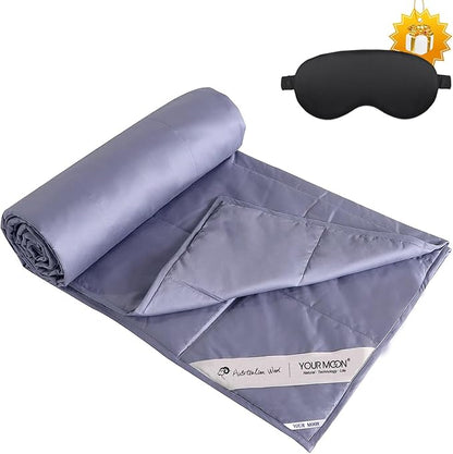YOUR MOON Summer Lightweight Wool Comforter - Breathable & Thin Duvet Insert for Hot Sleepers, 100% Australian Wool Filling 100gsm with Pure Cotton Shell-Twin Size (Gray)