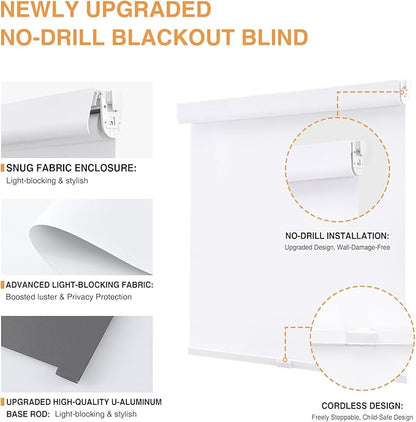 AOSKY No Drill Cordless Blackout Roller Shades with Valance,Customize Blinds for Indoor Windows,Room Darkening Window Shades Pull Down with Free-Stop Spring System, UV Protection for Home White