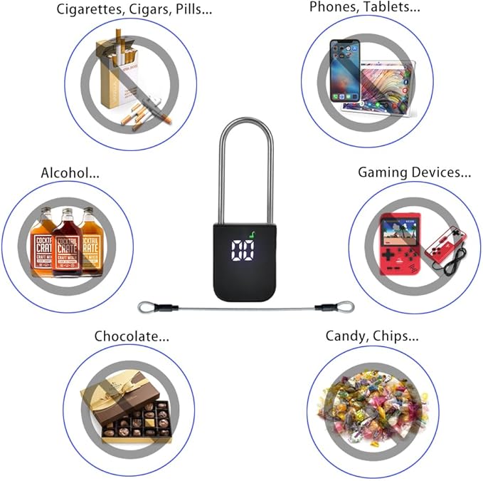 99 Days Timer Padlock,Max Timing Over 3 Month with LCD Display,USB Rechargeable Timed Padlock, Add 10inch Steel Cable (Black)