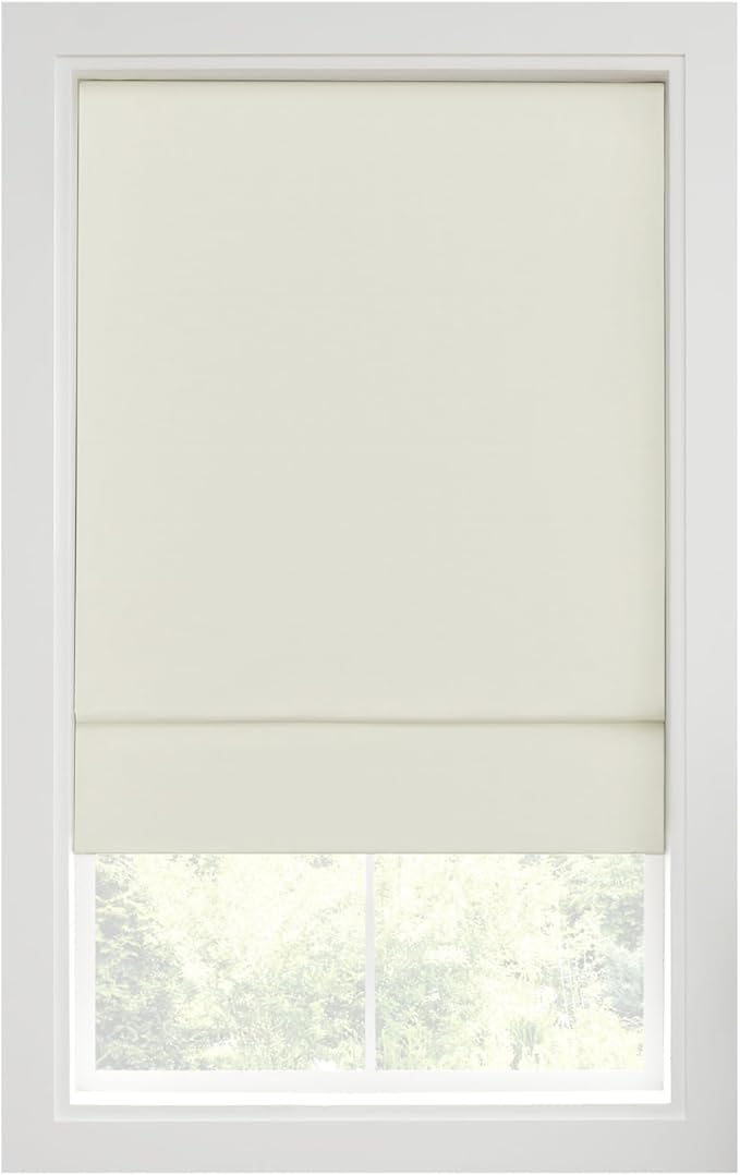 Eclipse Kylie 100% Blackout Window Roman Shade, 23 in Wide x 64 in Long, Cordless, Thermal and Noise Reducing Interior Shade Window Treatment for Home Privacy & Energy-Efficiency, Ivory