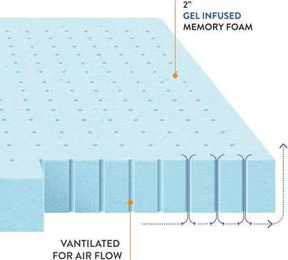 Best Price Mattress 2 Inch Ventilated Memory Foam Mattress Topper, Cooling Gel Infusion, King, Dorm Essentials, Blue