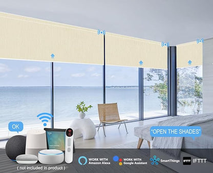 Bringnox Motorized Blinds with Remote,100% Blackout Smart Roller Blinds Compatible with Apple Homekit Google Home and Alexa Via HUB,and Customized (Safari Stone-07)