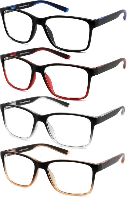 Reading Glasses for Men 4-Pack Stylish Computer Readers with Spring Hinges, Anti Glare/Eye Strain Filter UV Ray Blue Light Blocking Two-Tone Reader Eyeglasses,+1.5 Magnification Strength