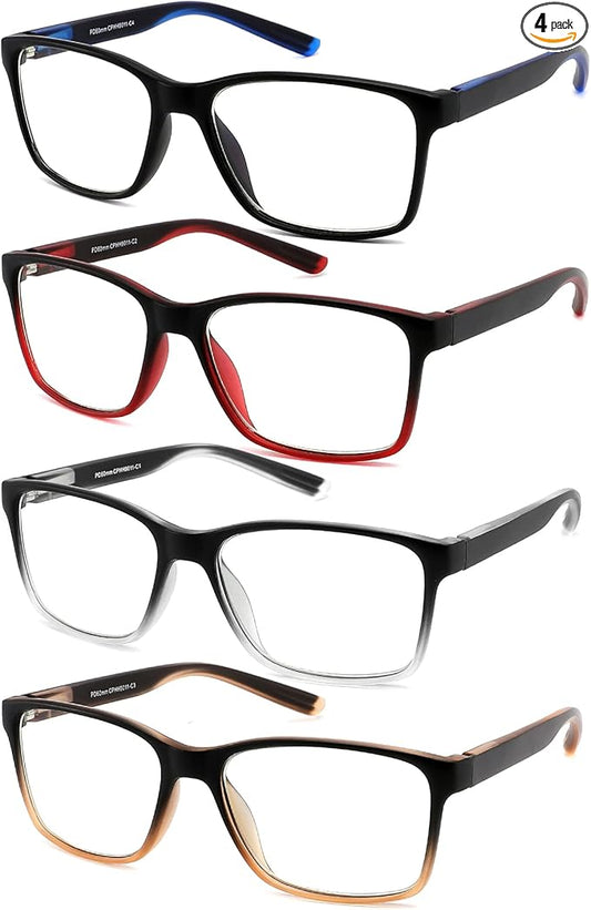 Reading Glasses for Men 4-Pack Stylish Computer Readers with Spring Hinges, Anti Glare/Eye Strain Filter UV Ray Blue Light Blocking Two-Tone Reader Eyeglasses,+2.0 Magnification Strength