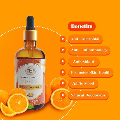 Luxurious Sweet Orange Essential Oil by Enhanced Essentials| Slow Distilled & Pure| for Home Cleaning,Diffusers,Skin & Hair Care,Aromatherapy,Bath,Soap & Candle Making|with Glass Dropper|100 ml