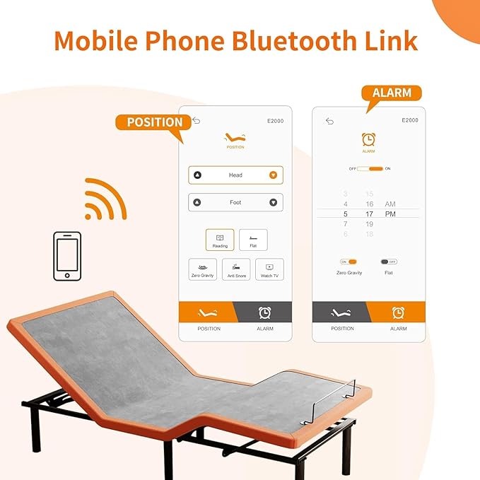 ESHINE Twin XL Adjustable Bed Frame with Mattress + 8 Inch Gel Memory Foam Mattress(Medium-Firm), Bluetooth APP Control, Wireless Remote, Zero Gravity, Anti Snore, Head and Foot Incline, Twin XL