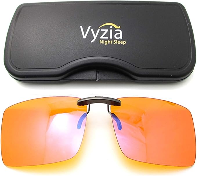 Vyzia Clip On Blue Light Blocking Glasses For Sleep | Fits Over Prescription Glasses, Orange Lenses Help Reduce Computer Eye Strain and Induce Sleep