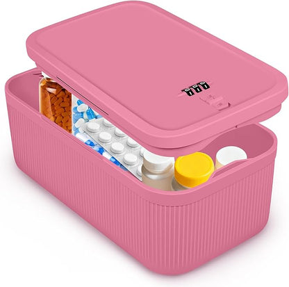 Small Lock Box,Lockable Storage Box with Combination Code for Medication Safe, Medicine Lock Box for Pills/First Aid Kits/Food/Snack Phone Jail,Locked Container for Home/Fridge/Office/School(Pink)
