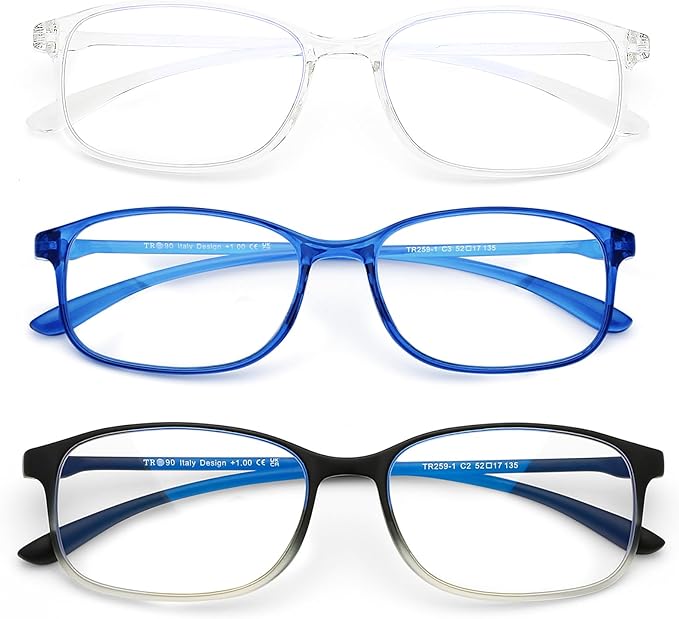 AQWANO 2.0 Computer Reading Glasses Men Women Blue Light Blocking, Lightweight TR90 Flexible Frame Readers Glasses Anti Glare, No Rubber Frames