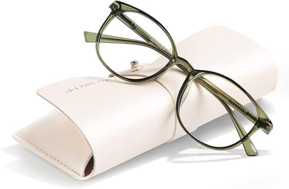 FONHCOO Blue Light Blocking Glasses Women Men Computer Eyeglasses,TR90 Fashion Round Transparent Anti Blue Light Glasses with Anti Eyestrain & UV Glare for Gaming & Reading (Green)