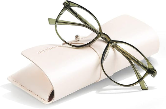 FONHCOO Blue Light Blocking Glasses Women Men Computer Eyeglasses,TR90 Fashion Round Transparent Anti Blue Light Glasses with Anti Eyestrain & UV Glare for Gaming & Reading (Green)