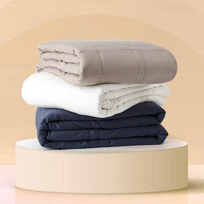 Baloo Weighted Blanket for Adults 20 lb (Pebble White, 80"x87") | Cool & 100% Cotton | Machine Washable & Dryer Safe | Glass Microbead Fill
