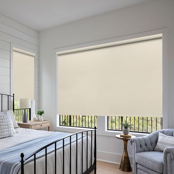 ZSHINE Motorized Blackout Window Blinds Over-Size Customize Width (21-114 Inches) Remote Control Wireless and Rechargeable Motor Roller Shades Blinds for Windows(82133A)