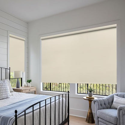 ZSHINE Motorized Blackout Window Blinds Over-Size Customize Width (21-114 Inches) Remote Control Wireless and Rechargeable Motor Roller Shades Blinds for Windows(82133A)