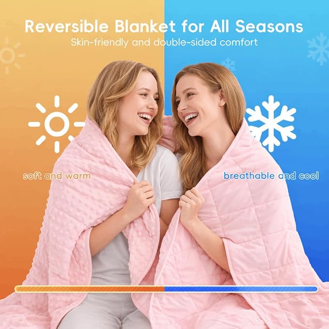 yescool Pink Weighted Blankets for Adults 12 lb, 60 * 80in Queen Size Weighted Blanket for Better Sleep, Minky Heavy Blanket for All Seasons